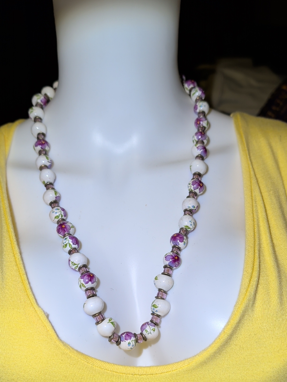 Fashion Jewelry Purple and White Porcelain Bead Necklace